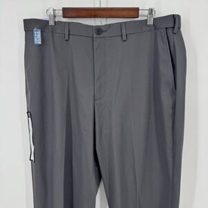 Haggar Premium No Iron Khaki‎ Classic Fit Gray Stretch Fabric Pants 38x32 Flat